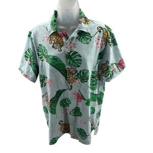 Good‎ Vibes Tiger Tropical Stretch Button Down Shirt Mens Medium